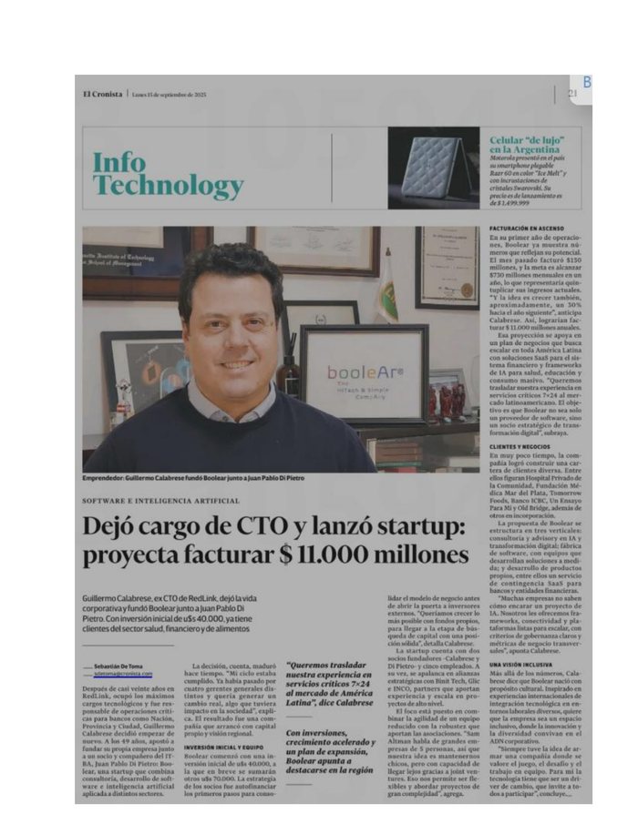 El Cronista article about booleAr